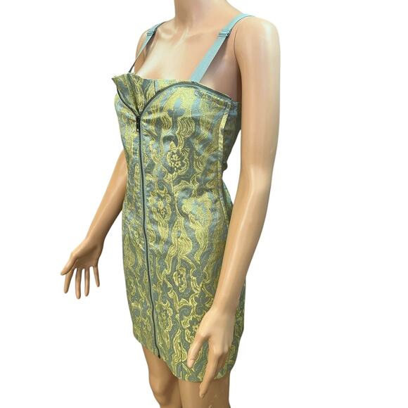 H&M Zip Front Brocade Mini Dress 6 Metallic Regencycore Marie Antoinette Damask - Picture 3 of 9